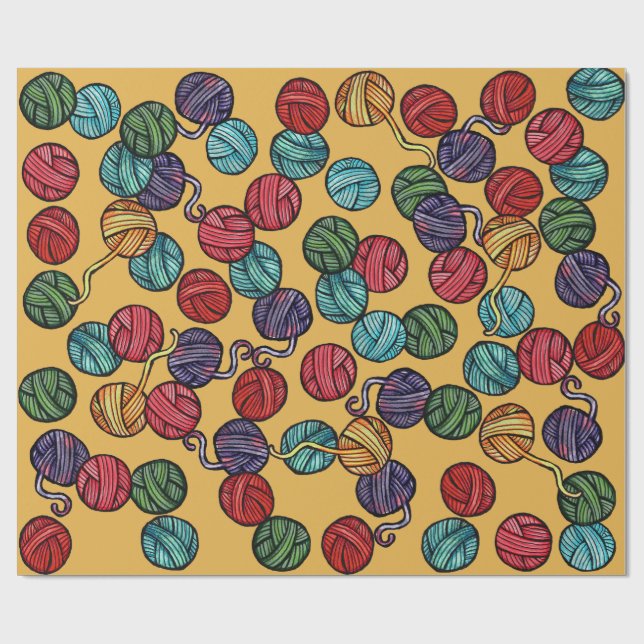 Papel De Presente Padrão de Bolas de Fio Arco-íris                   (Aberto)