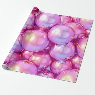 Papel De Presente Padrão de Bolha 3D Iridescente Rosa Brilhante para