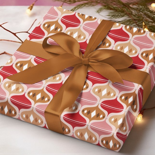 Papel De Presente Padrão de Bolha de Natal Vermelho Retro Rosa Doura (Criador carregado)