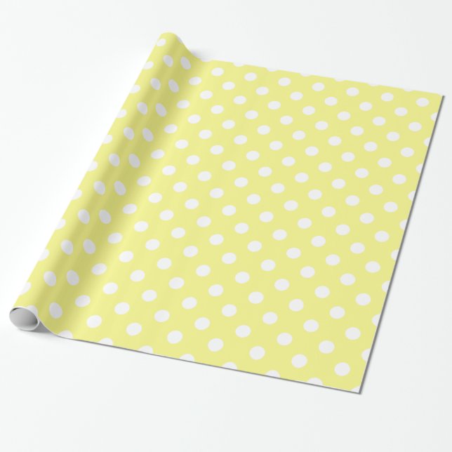 Papel De Presente Padrão de bolinhas amarelo claro e branco (Desenrolado)