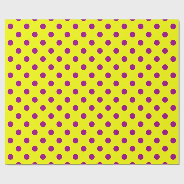 Papel De Presente Padrão de bolinhas amarelo e roxo  (Aberto)