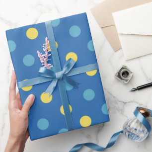 Papel De Presente Padrão de Bolinhas Azul e Amarelo moderno