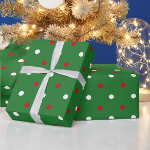 Papel De Presente Padrão de bolinhas brancas verdes e vermelhas do