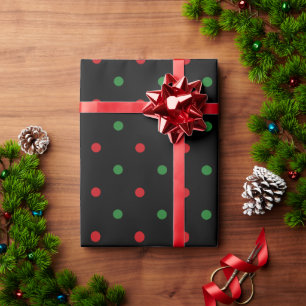 Papel De Presente Padrão de bolinhas brancas verdes e vermelhas do 