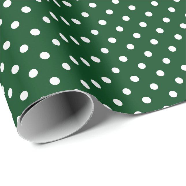 Papel De Presente Padrão de Bolinhas Branco e Verde Escuro (Ponta do rolo)