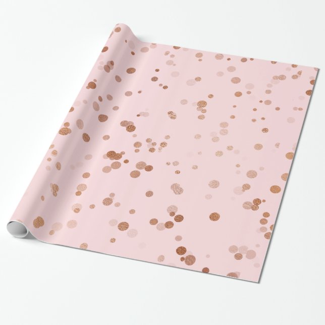 Papel De Presente Padrão de bolinhas de confete rosa dourado Elegant (Desenrolado)