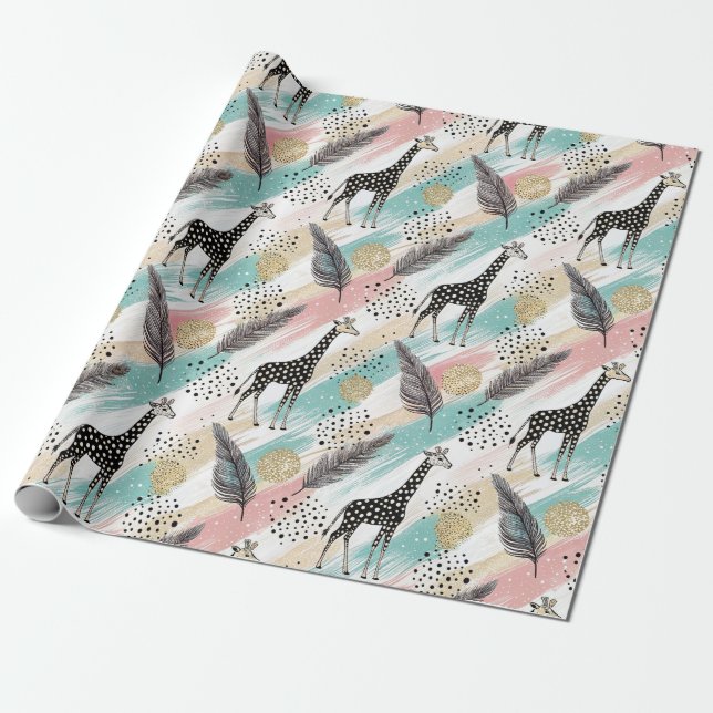 Papel De Presente Padrão de Bolinhas de Girafa Whimsical - Pastel (Desenrolado)