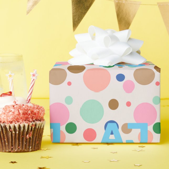 Papel De Presente Padrão de Bolinhas do Monograma Moderno (Festa de aniversário)