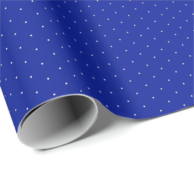 Papel De Presente Padrão de bolinhas minúsculas brancas e azuis de c (Ponta do rolo)