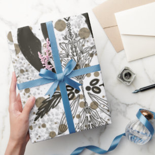 Papel De Presente Padrão de Bolinhas Ornamentais do Ouro Vintage