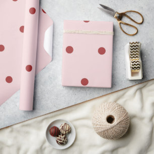 Papel De Presente Padrão de Bolinhas Rosa e Vermelho Moderno