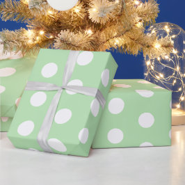 Papel De Presente Padrão de bolinhas verde sálvia e branco