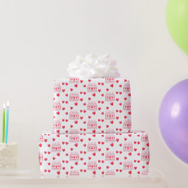 Papel De Presente Padrão de Bolo de Aniversário do Dia dos Namorados
