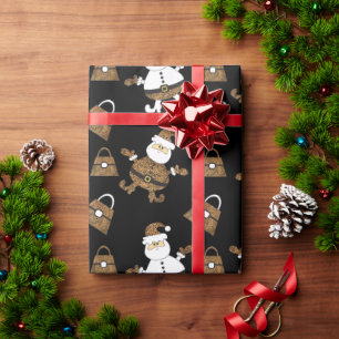 Papel De Presente Padrão de Bolsa Santa Leopardo em Preto