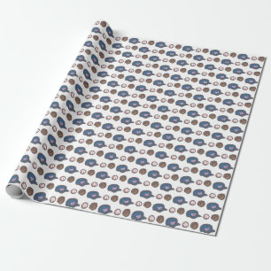 Papel De Presente Padrão de Boné, Luvas e Bola de Beisebol