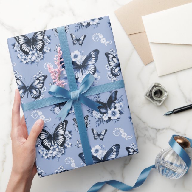 Papel De Presente Padrão de Borboleta Azul Presente (Presentear)