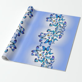 Papel De Presente Padrão de Borboleta Brilhante Azul Moderno e Elega
