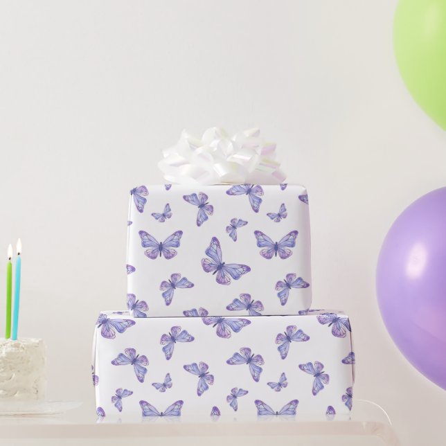 Papel De Presente Padrão de Borboleta de Lavanda Francesa (Presentes para festas)