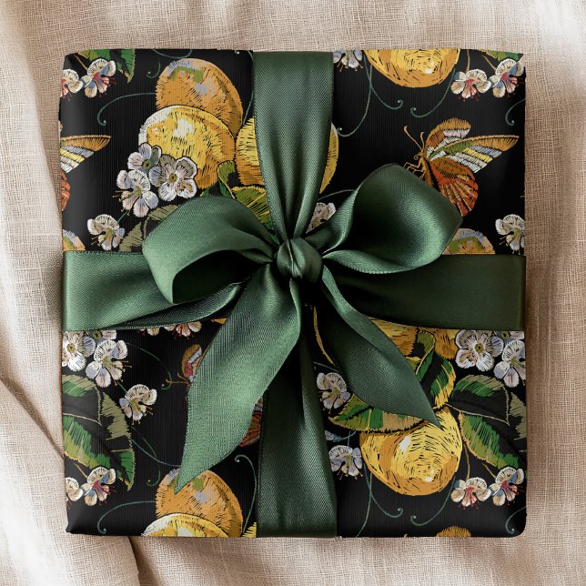 Papel De Presente Padrão de Borboleta Floral Moderna de Limão Citrus (Criador carregado)