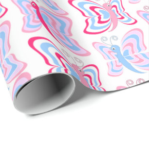 Papel De Presente Padrão de Borboleta Rosa e Azul Feminino