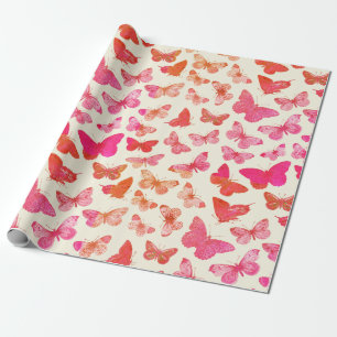 Papel De Presente Padrão de Borboleta Rosa Groovy Fofo