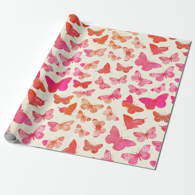 Papel De Presente Padrão de Borboleta Rosa Groovy Fofo (Desenrolado)
