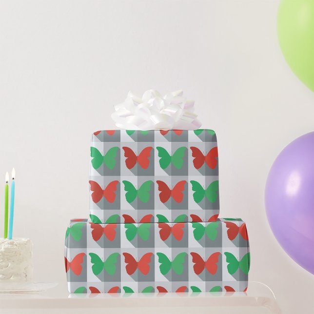 Papel De Presente Padrão de Borboleta Vermelha e Verde (Criador carregado)