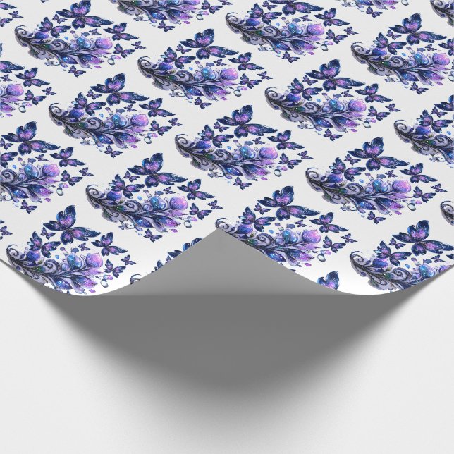 Papel De Presente Padrão de Borboletas Brilho Cósmico (Ponta)