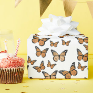 Papel De Presente Padrão de Borboletas Monarca Laranja
