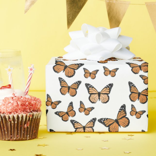 Papel De Presente Padrão de Borboletas Monarca Laranja (Festa de aniversário)