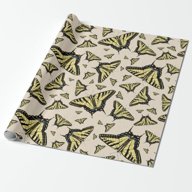 Papel De Presente Padrão de Borboletas Rabo de Andorinha Amarelo do  (Desenrolado)