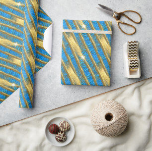 Papel De Presente Padrão de brilho azul e Dourado