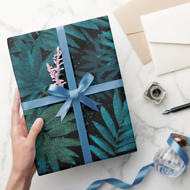 Papel De Presente Padrão de Brilho Azul Verde Tropical (Presentear)