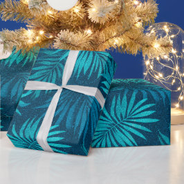 Papel De Presente Padrão de Brilho Azul Verde Tropical