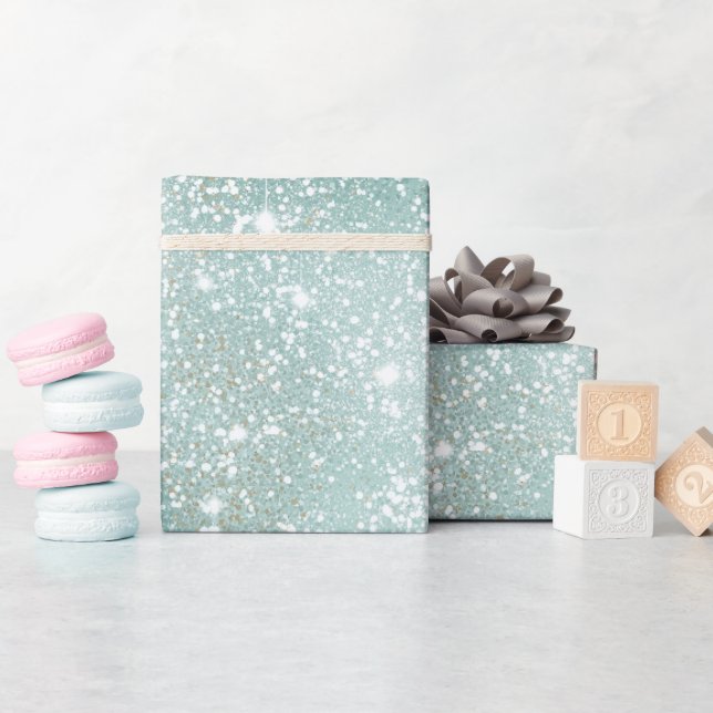 Papel De Presente Padrão de Brilho Branco com Glitter de Hortelã Gel (Chá de bebê)