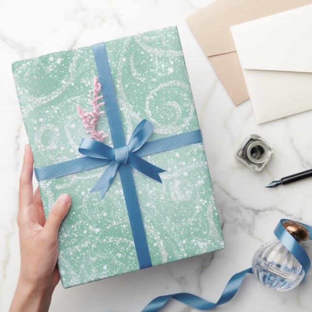 Papel De Presente Padrão de Brilho Branco com Glitter de Hortelã Gel (Presentear)