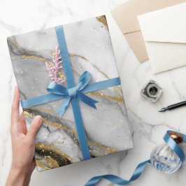 Papel De Presente Padrão de Brilho Branco com Veio de Ouro em Mármor