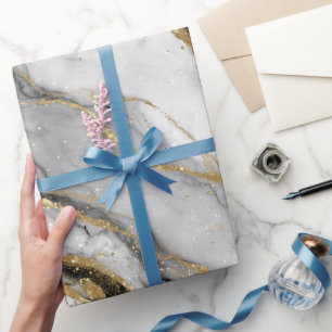 Papel De Presente Padrão de Brilho Branco com Veio de Ouro em Mármor