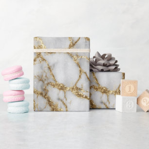Papel De Presente Padrão de Brilho Branco com Veio de Ouro em Mármor