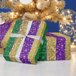 Papel De Presente Padrão de Brilho de Carnaval Purple Amarelo Verde