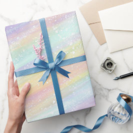 Papel De Presente Padrão de Brilho Holográfico Arco-Íris em Pastel S