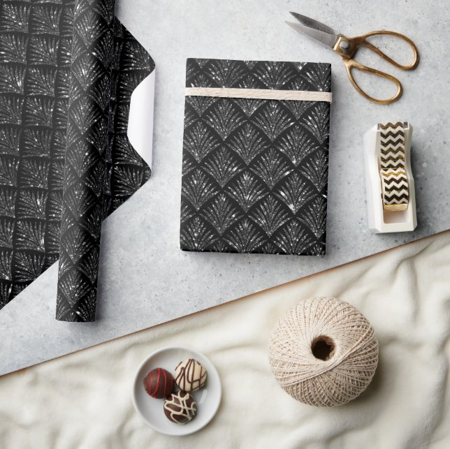 Papel De Presente Padrão de brilho preto e prata elegante (Artesanato)