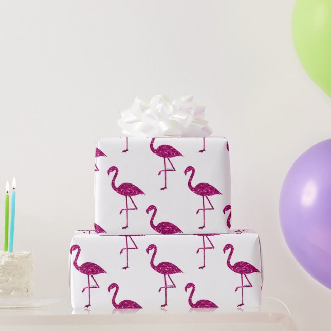 Papel De Presente Padrão de brilho rosa de flamingo cintilante (Presentes para festas)