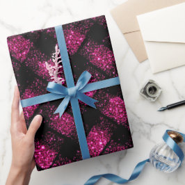 Papel De Presente Padrão de Brilho Rosa Elétrico Neon com Glitter Pr