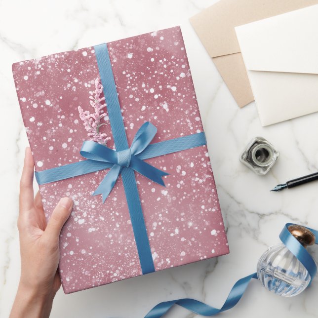 Papel De Presente Padrão de Brilho Rosa Empoeirado Romântico Branco (Presentear)