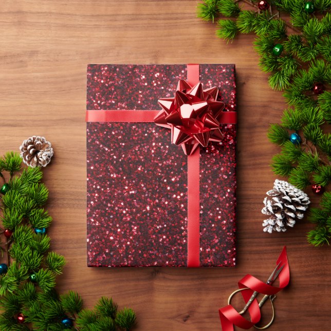 Papel De Presente Padrão de Brilho Rubi Vermelho Brilhante (Presente de Natal)