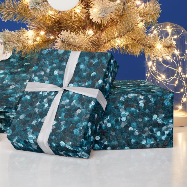 Papel De Presente Padrão de Brilho Turquesa Oceano Azul Glitter (Feriados)