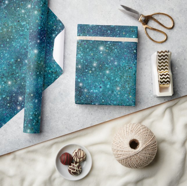 Papel De Presente Padrão de Brilho Turquesa Oceano Azul Glitter (Artesanato)