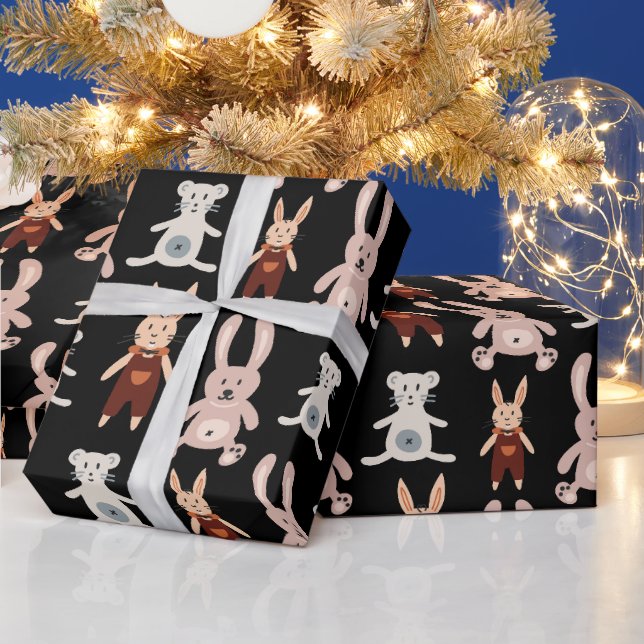 Papel De Presente Padrão de Brinquedos de Gato de Urso Negro Bonito (Feriados)