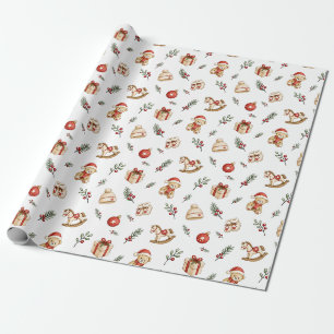 Papel De Presente Padrão de brinquedos em aquarela vermelhos e verde